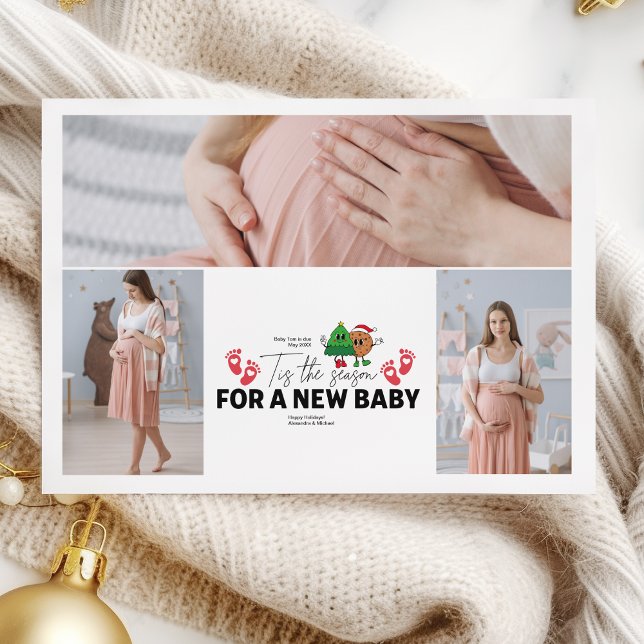 Cartes Pour Fêtes Annuelles Retro 3 Photo Tis Season Grossesse Annonce (Créateur téléchargé)