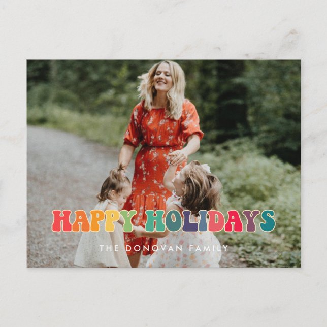 Cartes Pour Fêtes Annuelles Retro 60s Hippie Fun Happy Holidays photo (Devant)