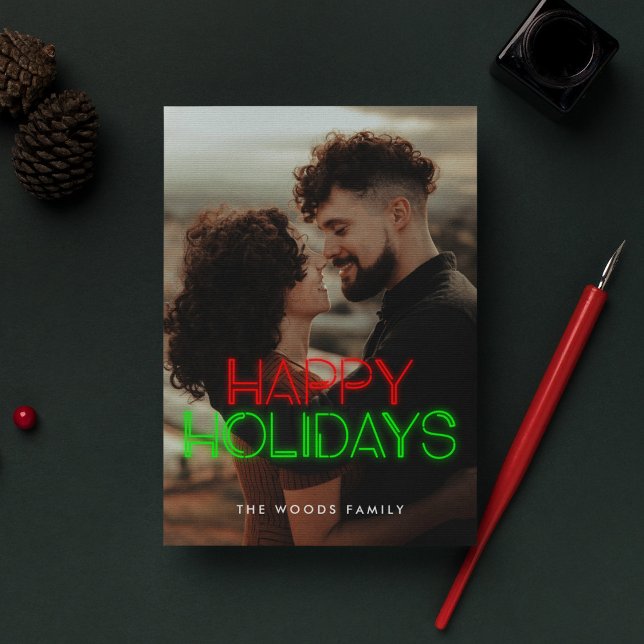 Cartes Pour Fêtes Annuelles Retro 80s Neon Happy Holidays Photo (Créateur téléchargé)