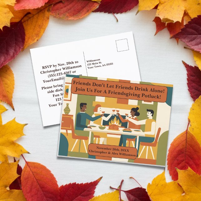 Cartes Pour Fêtes Annuelles Retro Ami Ami Soigner Potluck Classes (Créateur téléchargé)