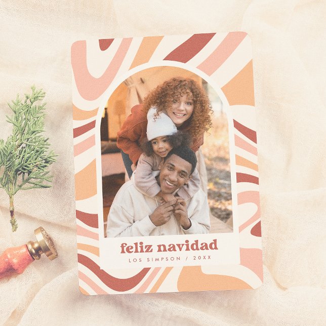 Cartes Pour Fêtes Annuelles Retro Arch Feliz Navidad Photo de Noël espagnole (Créateur téléchargé)