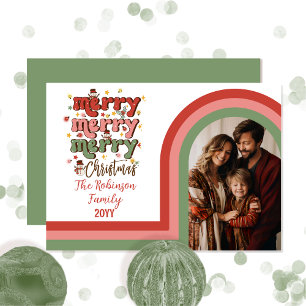 Cartes Pour Fêtes Annuelles Retro Arch Joyeux Noël Photo famille