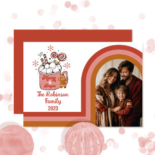 Cartes Pour Fêtes Annuelles Retro Arch Merry et Bright Christmas Family Photo