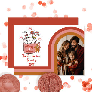 Cartes Pour Fêtes Annuelles Retro Arch Merry et Bright Christmas Family Photo