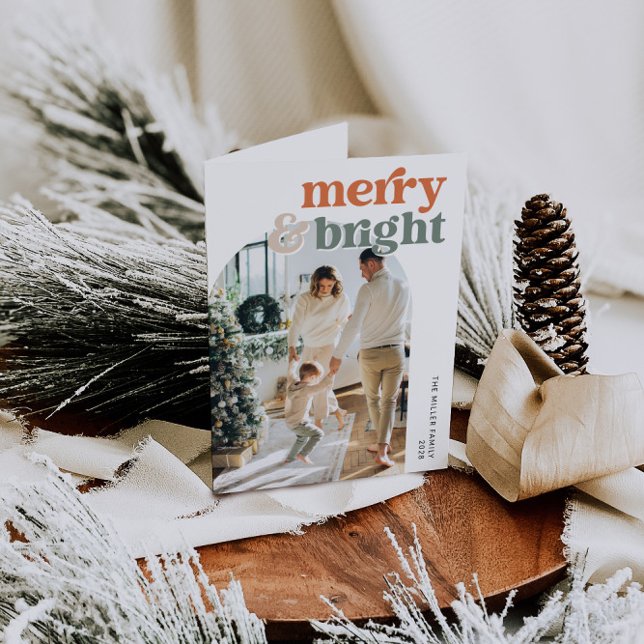 Cartes Pour Fêtes Annuelles Retro Arch Photo Merry & Bright Holiday Card (Créateur téléchargé)