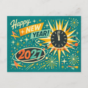 Cartes Pour Fêtes Annuelles Rétro Atomique Milieu du Siècle Bonne Année 2027