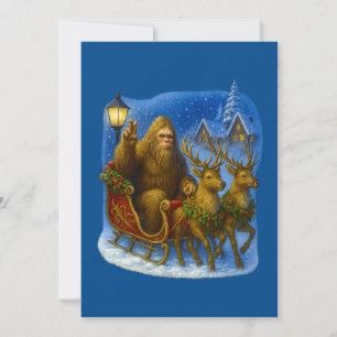 Cartes Pour Fêtes Annuelles Retro Bigfoot Père Noël & Renne Vintage 90s Cosy