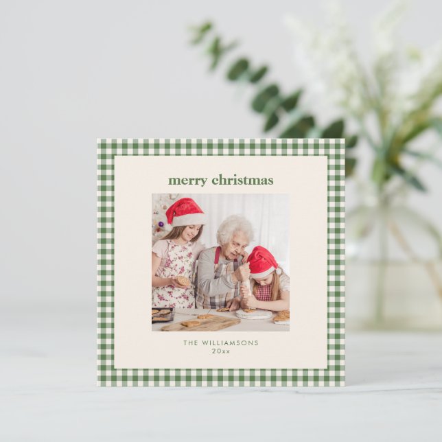 Cartes Pour Fêtes Annuelles Retro Bold Gingham Vert Simple Joyeux Noël (Debout devant)