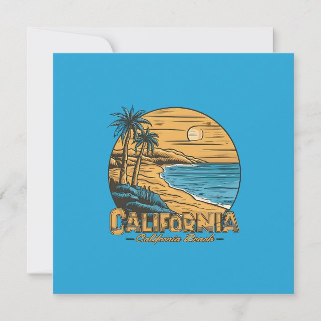 Cartes Pour Fêtes Annuelles Retro California Sunset Beach Scene (Devant)