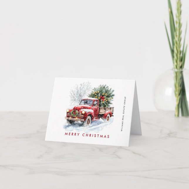 Cartes Pour Fêtes Annuelles Retro Camion de la ferme rouge Arbre de Noël Entre (Devant)