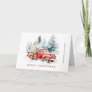Cartes Pour Fêtes Annuelles Retro Camion de la ferme rouge Arbre de Noël Entre