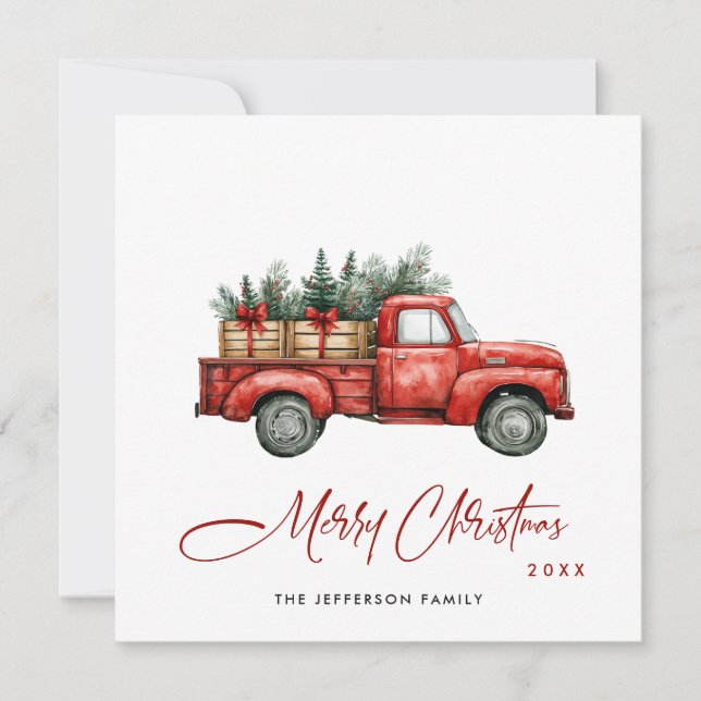 Cartes Pour Fêtes Annuelles Rétro Camion de la ferme rouge Noël Arbre de voeux (Devant)
