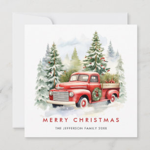 Cartes Pour Fêtes Annuelles Rétro Camion de la ferme rouge Noël Arbre de voeux