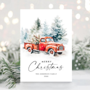 Cartes Pour Fêtes Annuelles Rétro Camion de la ferme rouge Noël Arbre de voeux
