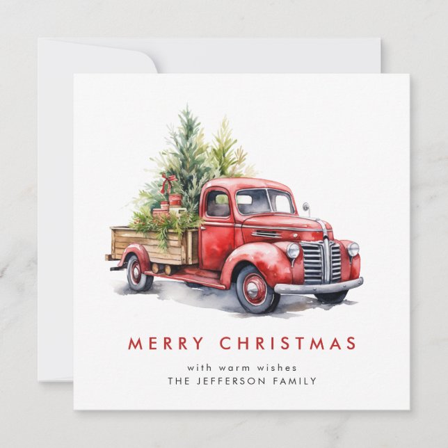 Cartes Pour Fêtes Annuelles Rétro Camion de la ferme rouge Noël Arbre de voeux (Devant)