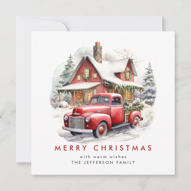 Cartes Pour Fêtes Annuelles Rétro Camion de la ferme rouge Noël Arbre de voeux (Devant)