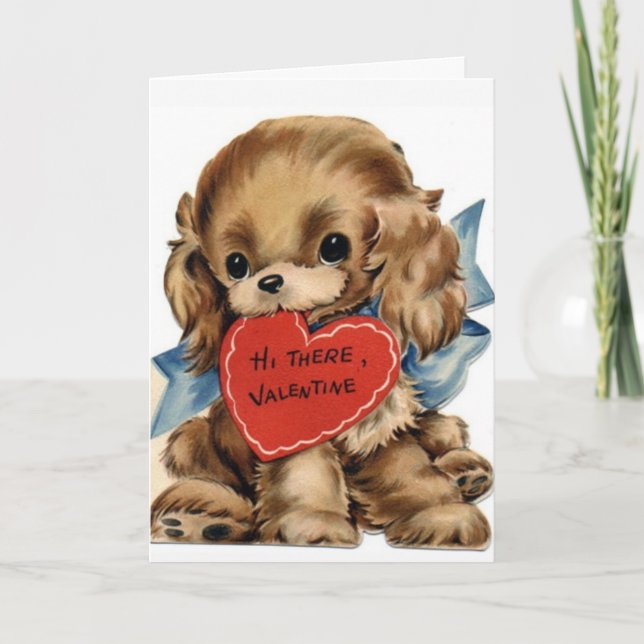 Cartes Pour Fêtes Annuelles Rétro Chien à coeur personnalisé Saint-Valentin (Devant)