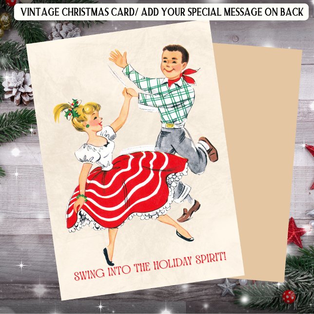 Cartes Pour Fêtes Annuelles Retro Christmas Dancing Couple (Créateur téléchargé)