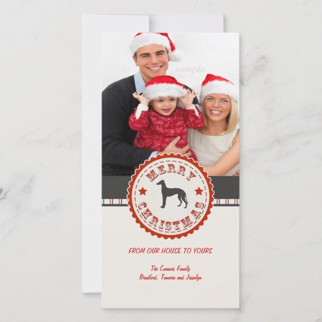 Cartes Pour Fêtes Annuelles Retro Christmas Greyhound Chien Photo personnalisé (Devant)