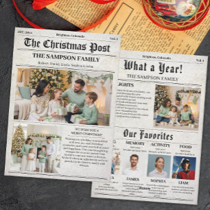 Cartes Pour Fêtes Annuelles Retro Christmas Newspaper Family Photo Newsletter