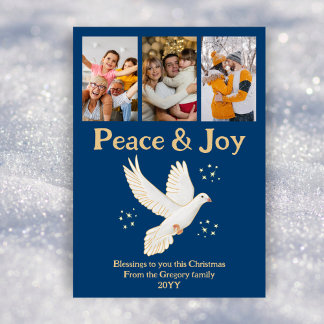 Cartes Pour Fêtes Annuelles Retro Christmas Peace Joy Watercolor Dove Photo