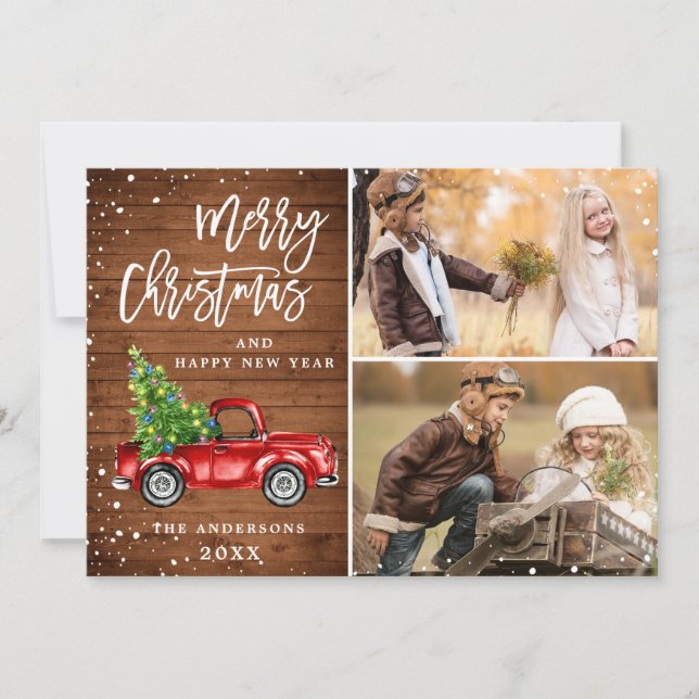 Cartes Pour Fêtes Annuelles Retro Christmas Red Truck Rustic 2 PHOTO Salutatio (Devant)