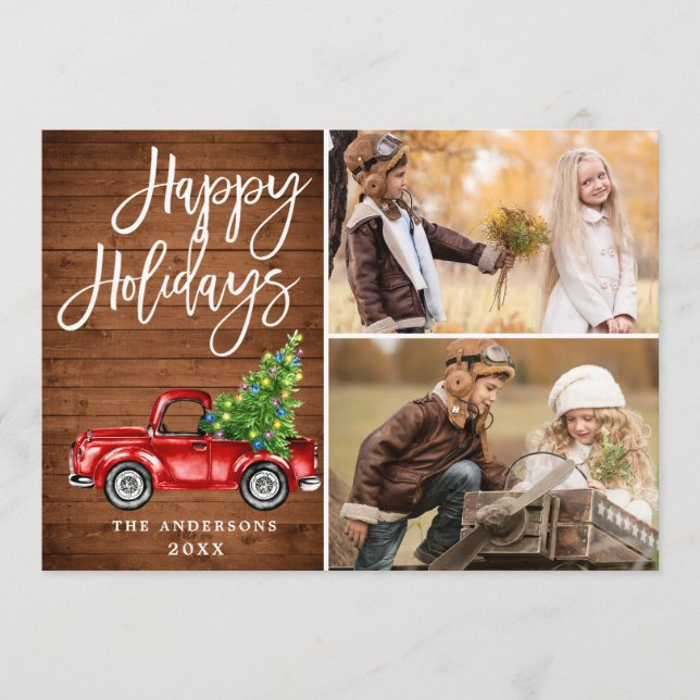 Cartes Pour Fêtes Annuelles Retro Christmas Red Truck Rustic 2 PHOTO Salutatio (Devant)