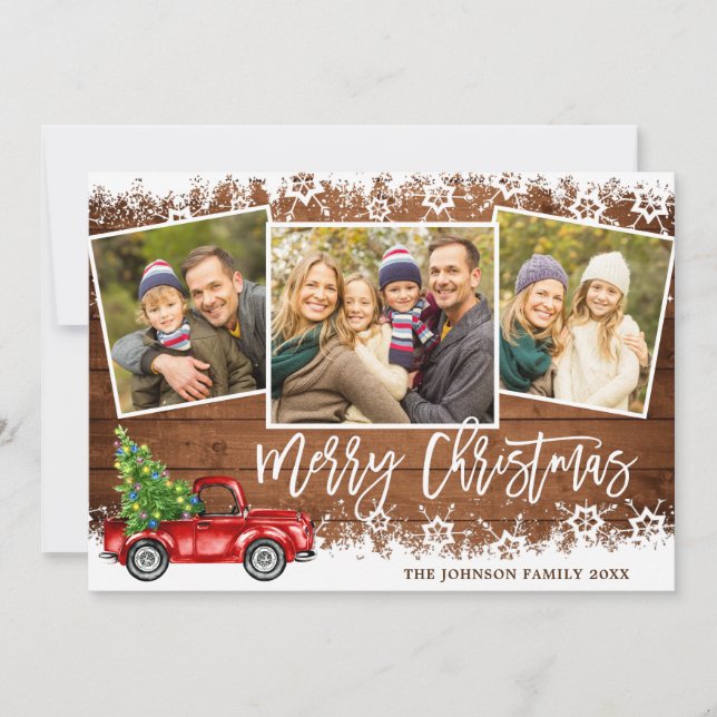 Cartes Pour Fêtes Annuelles Retro Christmas Red Truck Rustic 3 PHOTO Salutatio (Devant)