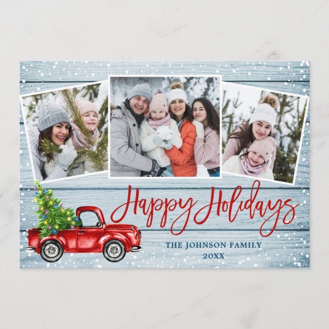 Cartes Pour Fêtes Annuelles Retro Christmas Red Truck Rustic 3 PHOTO Salutatio (Devant)