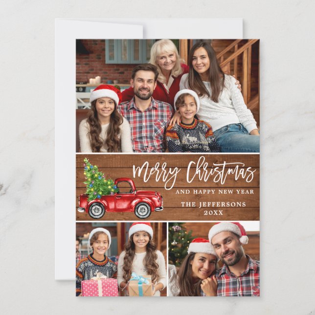 Cartes Pour Fêtes Annuelles Retro Christmas Red Truck Rustic 3 PHOTO Salutatio (Devant)