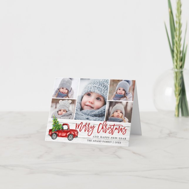 Cartes Pour Fêtes Annuelles Retro Christmas Red Truck Rustic 5 PHOTO Greeting (Devant)