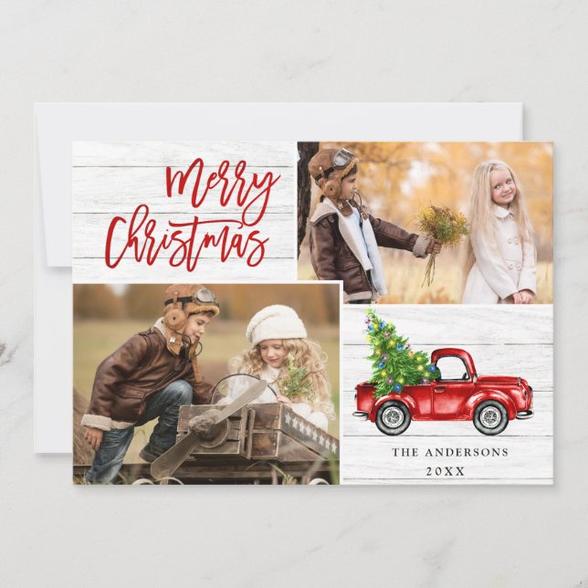 Cartes Pour Fêtes Annuelles Retro Christmas Red Truck Rustic 5 PHOTO Salutatio (Devant)