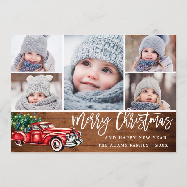 Cartes Pour Fêtes Annuelles Retro Christmas Red Truck Rustic 5 PHOTO Salutatio (Devant)