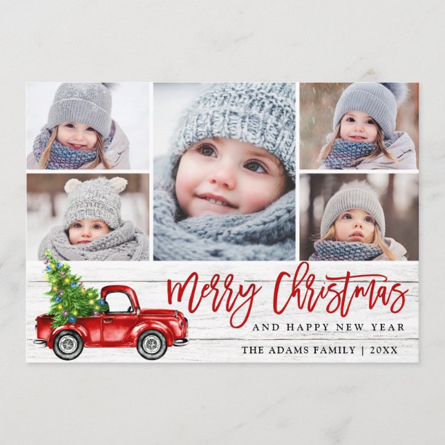 Cartes Pour Fêtes Annuelles Retro Christmas Red Truck Rustic 5 PHOTO Salutatio (Devant)