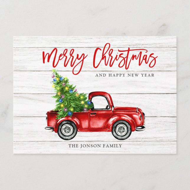 Cartes Pour Fêtes Annuelles Retro Classic Rustic Red Truck voeux de Noël (Devant)