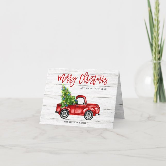 Cartes Pour Fêtes Annuelles Retro Classic Rustic Red Truck voeux de Noël (Devant)