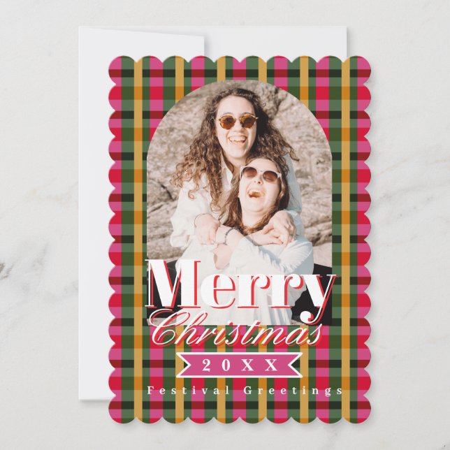Cartes Pour Fêtes Annuelles Retro Colours Plaid Christmas Photo  (Devant)
