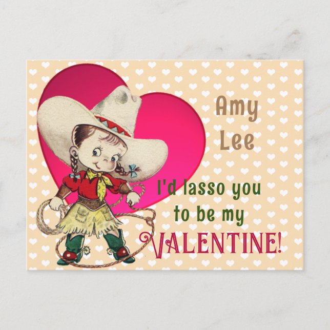 Cartes Pour Fêtes Annuelles Retro Cowgirl Valentine (Devant)