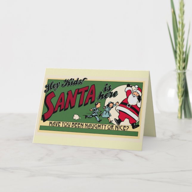 Cartes Pour Fêtes Annuelles Retro Drôle Cartoon Naughty ou Nice Cute Custom (Devant)