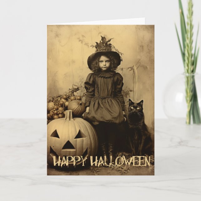 Cartes Pour Fêtes Annuelles Retro éffrayant Halloween fille déplaisante avec c (Devant)