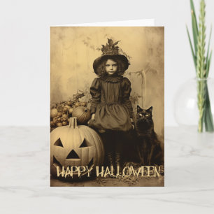 Cartes Pour Fêtes Annuelles Retro éffrayant Halloween fille déplaisante avec c