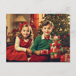 Cartes Pour Fêtes Annuelles Retro, Enfants Vintages avec cadeaux de Noël
