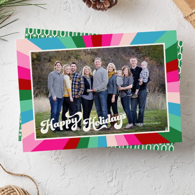 Cartes Pour Fêtes Annuelles Retro Festif Arc-en-ciel rose Noël (Créateur téléchargé)