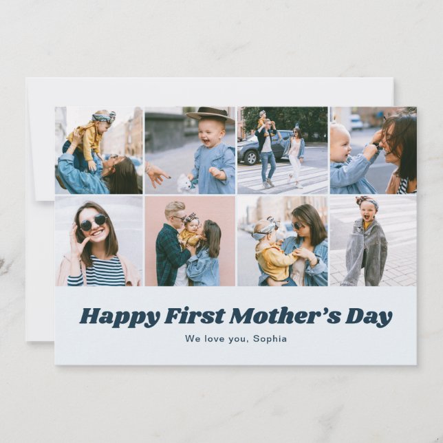 Cartes Pour Fêtes Annuelles Retro First Mothers Day 12 Photo Collage Blue (Devant)