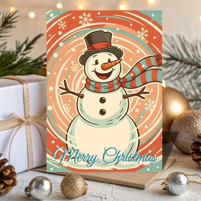 Cartes Pour Fêtes Annuelles Retro Frosty Snowman Blizzard Christmas (Créateur téléchargé)