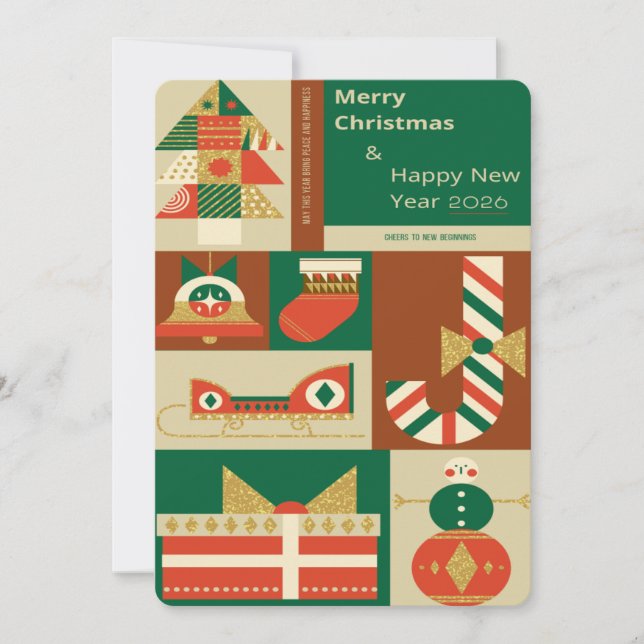 Cartes Pour Fêtes Annuelles Retro Geometric Christmas Greeting Card – Festive. (Devant)