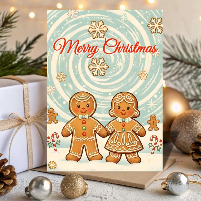 Cartes Pour Fêtes Annuelles Retro Gingerbread Blizzard Christmas (Créateur téléchargé)