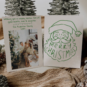 Cartes Pour Fêtes Annuelles Retro Green Main tiré Santa Claus Joyeux Noël
