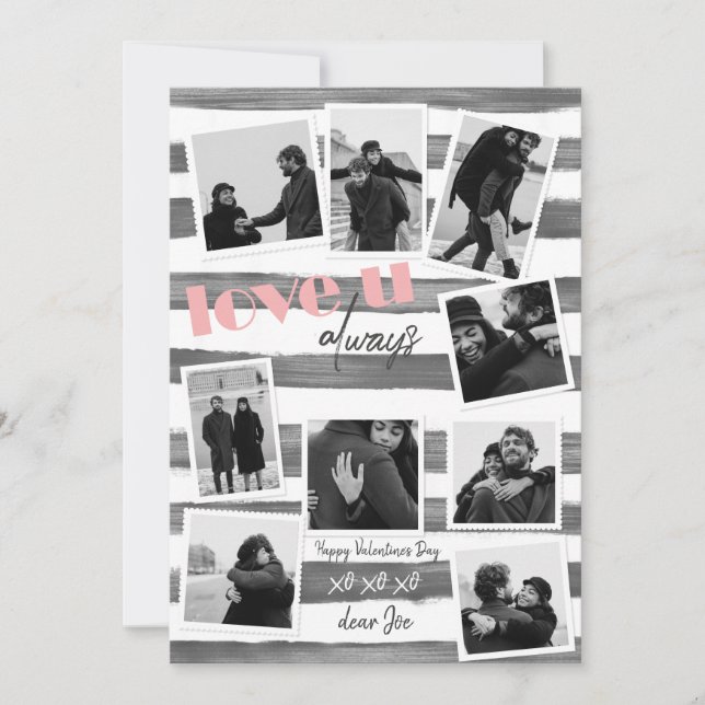 Cartes Pour Fêtes Annuelles Retro gris coutume 9 Couple Photos "love u toujour (Devant)