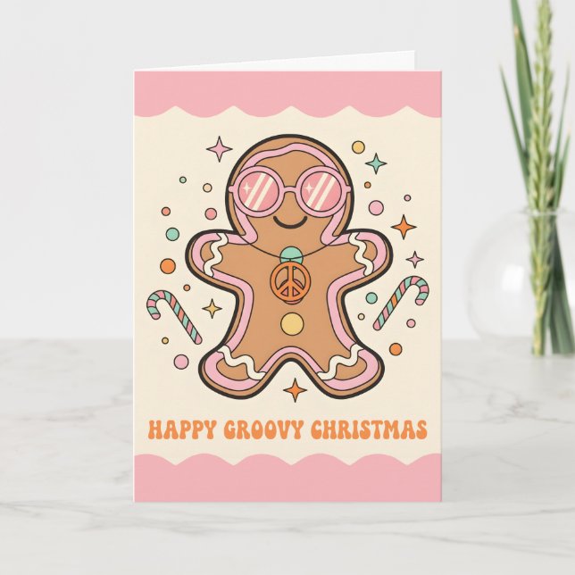 Cartes Pour Fêtes Annuelles Retro Groovy Gingerbread Man Merry Christmas (Devant)